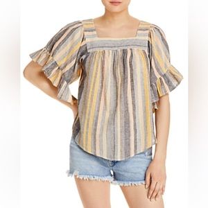 beachlunchlounge Striped Yellow and Gray Top